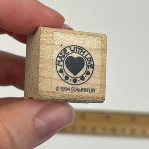 Vtg 1994 Made with Love Stampin Up Heart Round Shape 5/8 inch Image Wood Mount